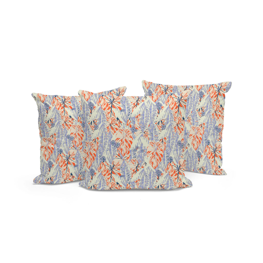 Set of Three 16" X 16" Orange and Ivory Botanical Indoor Outdoor Throw Pillow