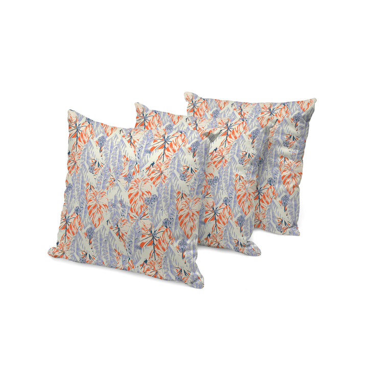 Set of Three 16" X 16" Orange and Ivory Botanical Indoor Outdoor Throw Pillow