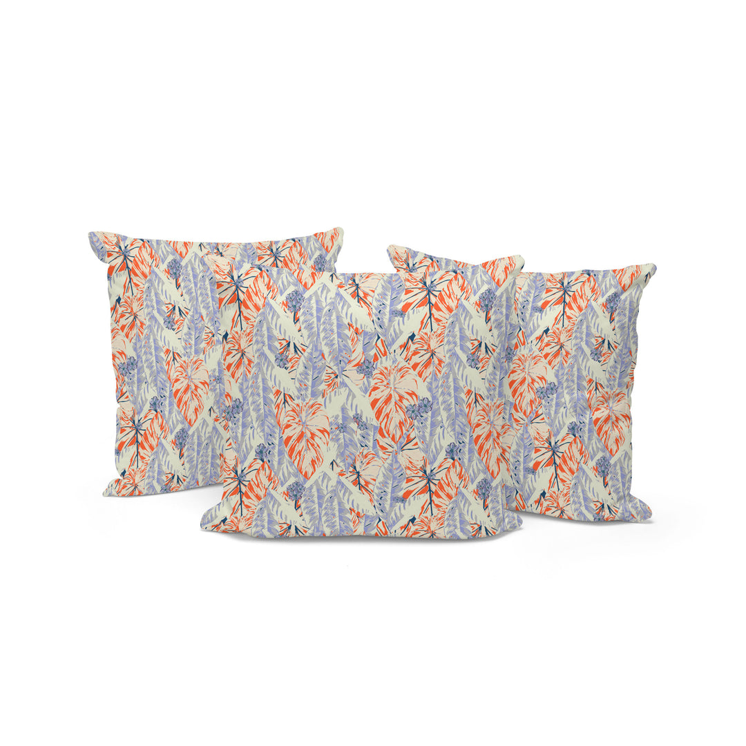 Set of Three 16" X 16" Orange and Ivory Botanical Indoor Outdoor Throw Pillow