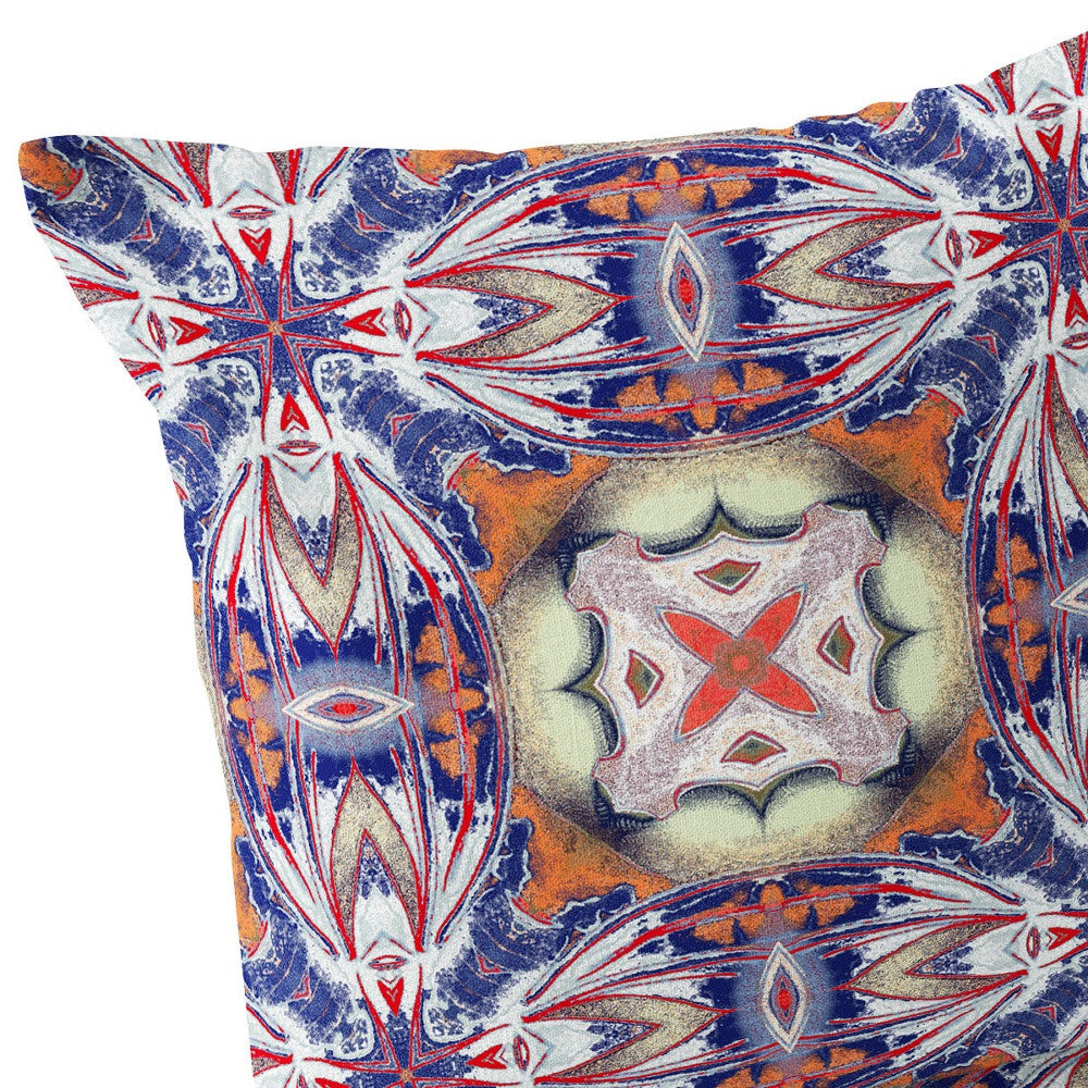 Set of Two 16" X 16" Blue and Orange Blown Seam Floral Indoor Outdoor Throw Pillow