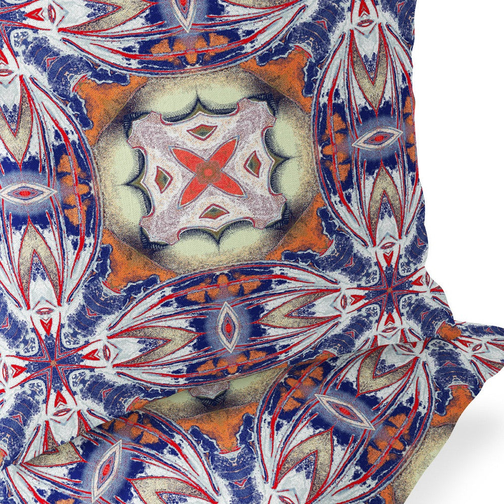 Set of Two 16" X 16" Blue and Orange Blown Seam Floral Indoor Outdoor Throw Pillow