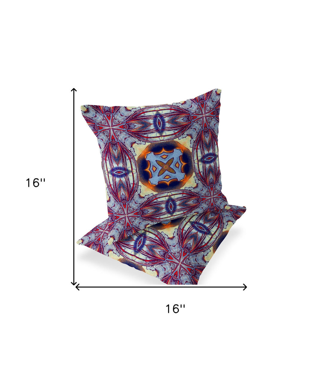 Set of Two 16" X 16" Blue and Purple Blown Seam Floral Indoor Outdoor Throw Pillow