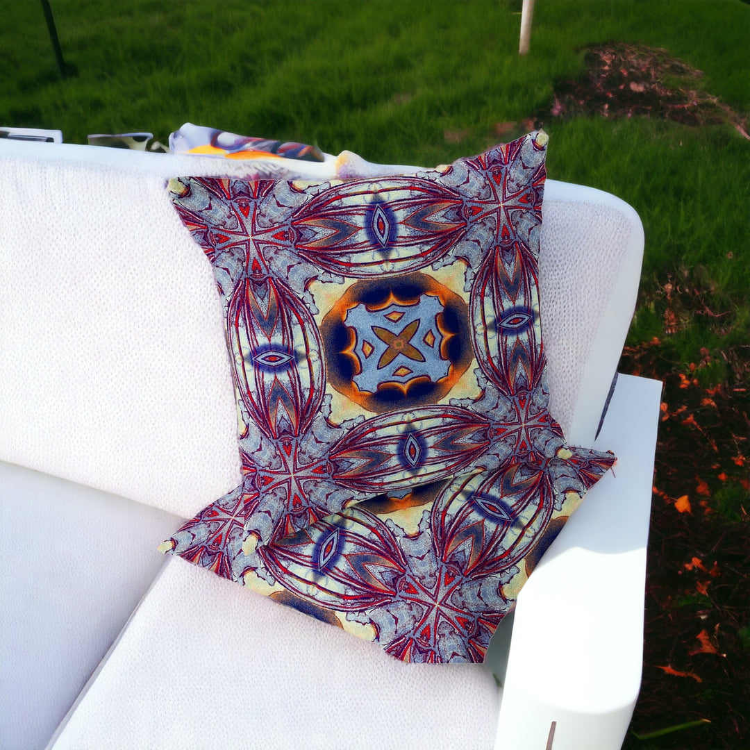 Set of Two 16" X 16" Blue and Purple Blown Seam Floral Indoor Outdoor Throw Pillow