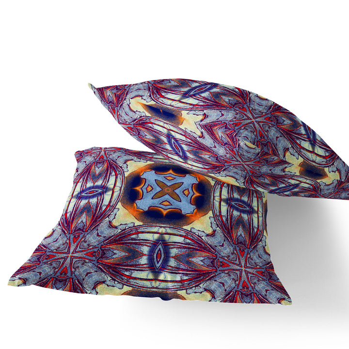 Set of Two 16" X 16" Blue and Purple Blown Seam Floral Indoor Outdoor Throw Pillow