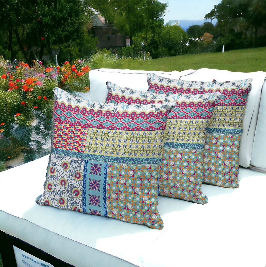 Set of Three 16" X 16" Yellow and White Botanical Indoor Outdoor Throw Pillow