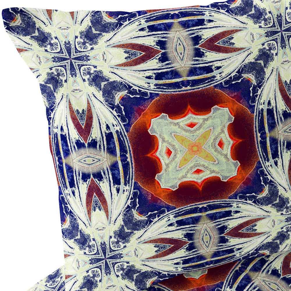 Set of Two 16" X 16" Blue and Orange Blown Seam Floral Indoor Outdoor Throw Pillow