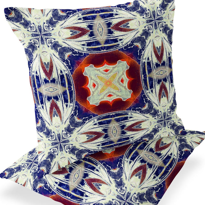 Set of Two 16" X 16" Blue and Orange Blown Seam Floral Indoor Outdoor Throw Pillow