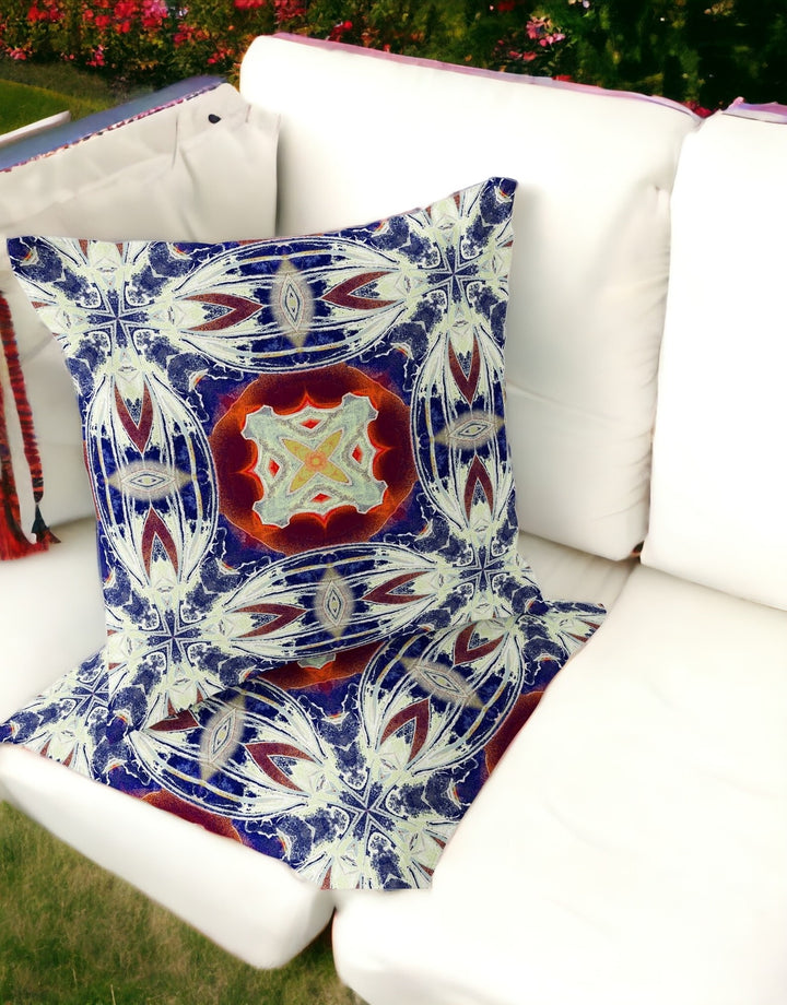 Set of Two 16" X 16" Blue and Orange Blown Seam Floral Indoor Outdoor Throw Pillow