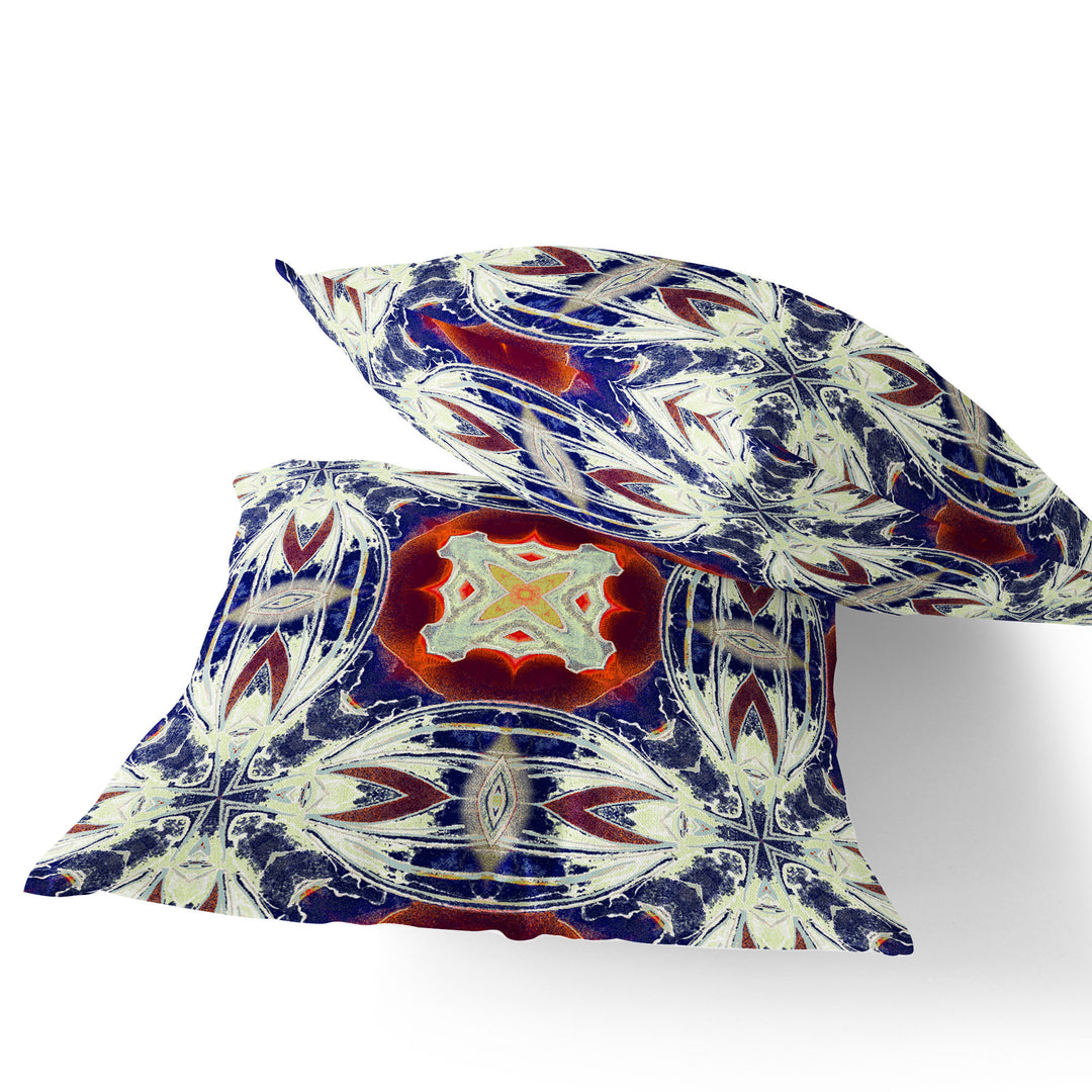 Set of Two 16" X 16" Blue and Orange Blown Seam Floral Indoor Outdoor Throw Pillow