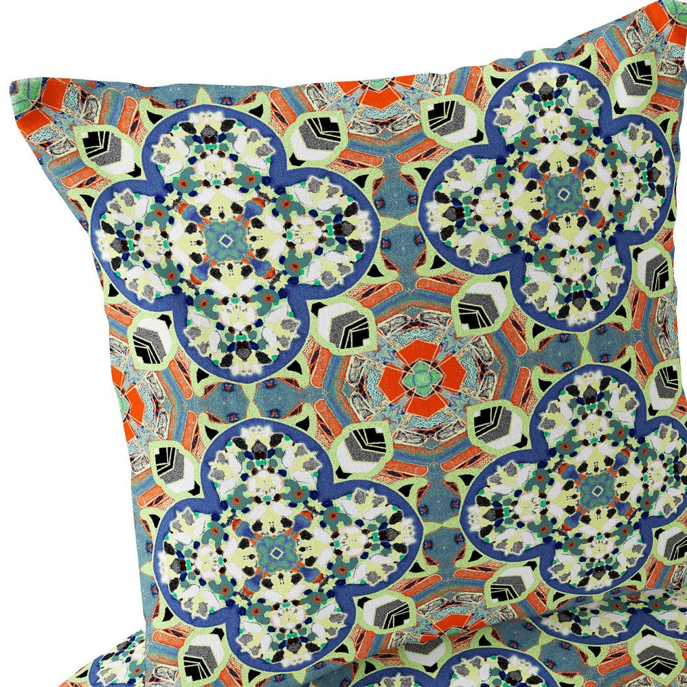 Set of Two 16" X 16" Blue and Orange Blown Seam Floral Indoor Outdoor Throw Pillow