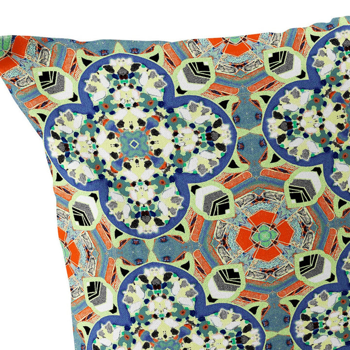 Set of Two 16" X 16" Blue and Orange Blown Seam Floral Indoor Outdoor Throw Pillow