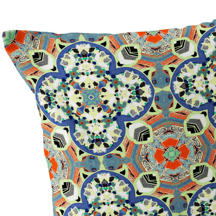 Set of Two 16" X 16" Blue and Orange Blown Seam Floral Indoor Outdoor Throw Pillow