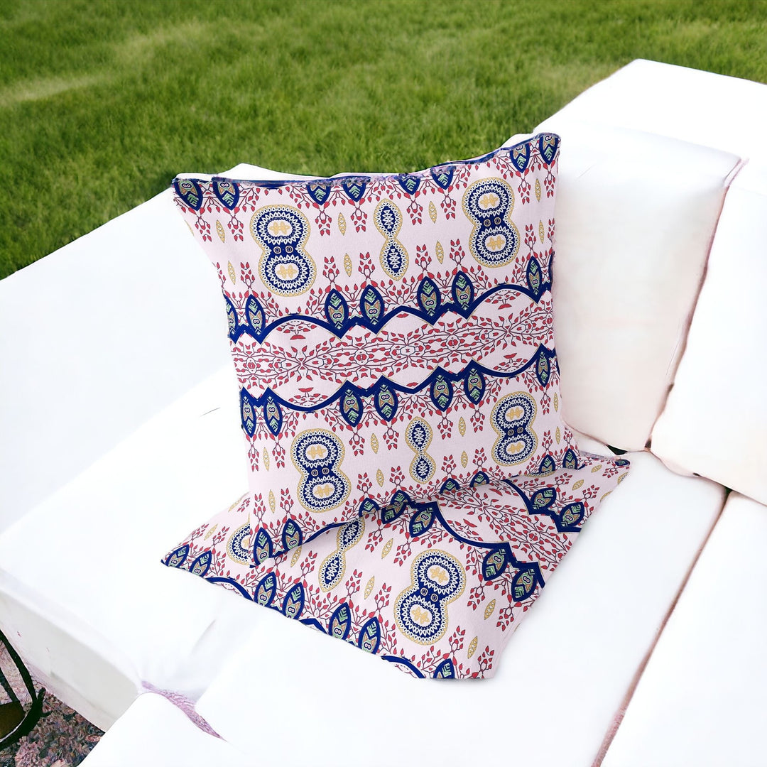 Set of Two 16" X 16" White Blown Seam Abstract Indoor Outdoor Throw Pillow