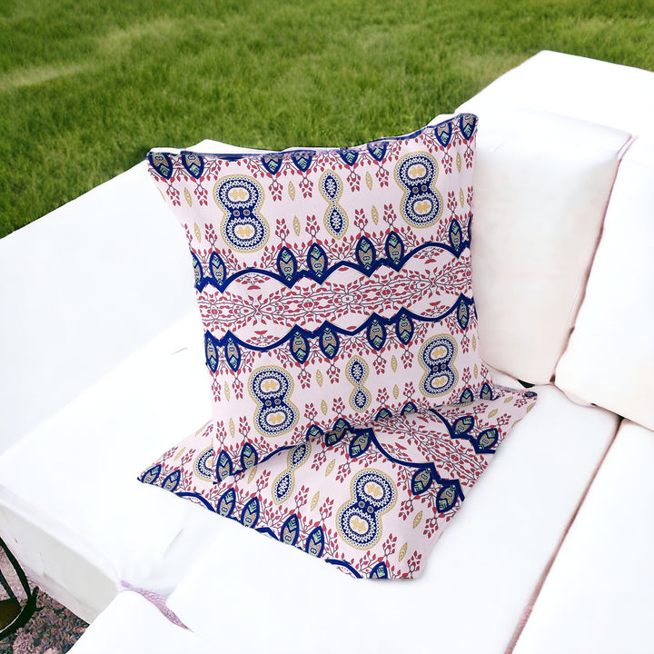 Set of Two 16" X 16" White Blown Seam Abstract Indoor Outdoor Throw Pillow