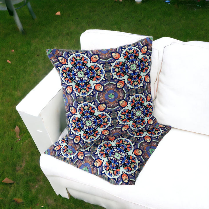 Set of Two 16" X 16" Gray and Orange Blown Seam Floral Indoor Outdoor Throw Pillow