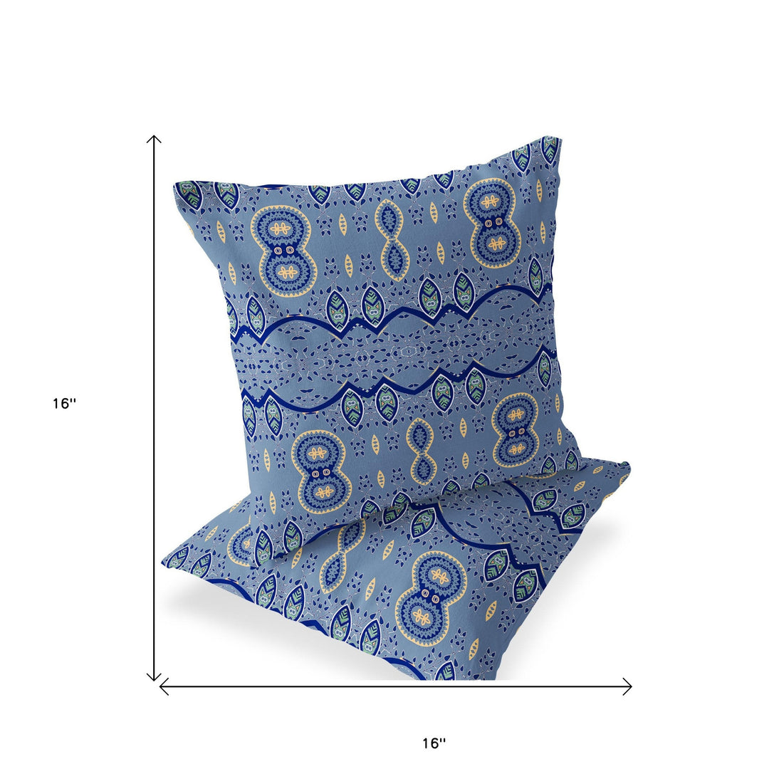 Set of Two 16" X 16" Blue Blown Seam Abstract Indoor Outdoor Throw Pillow