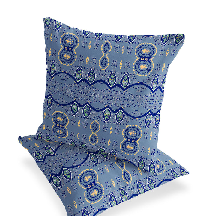 Set of Two 16" X 16" Blue Blown Seam Abstract Indoor Outdoor Throw Pillow