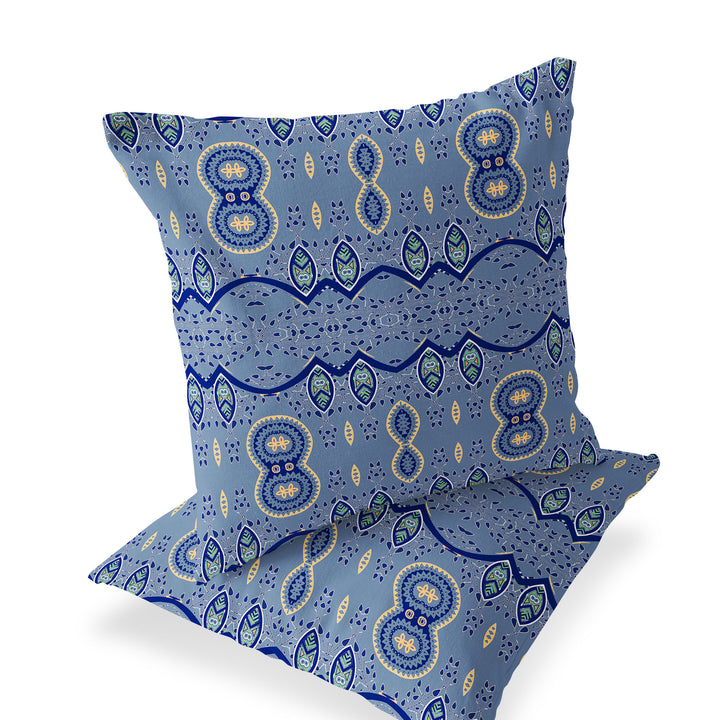 Set of Two 16" X 16" Blue Blown Seam Abstract Indoor Outdoor Throw Pillow