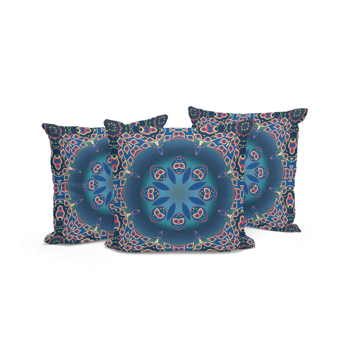 Set of Three 16" X 16" Blue and Pink Abstract Indoor Outdoor Throw