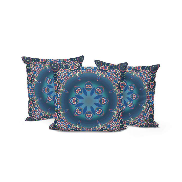 Set of Three 16" X 16" Blue and Pink Abstract Indoor Outdoor Throw