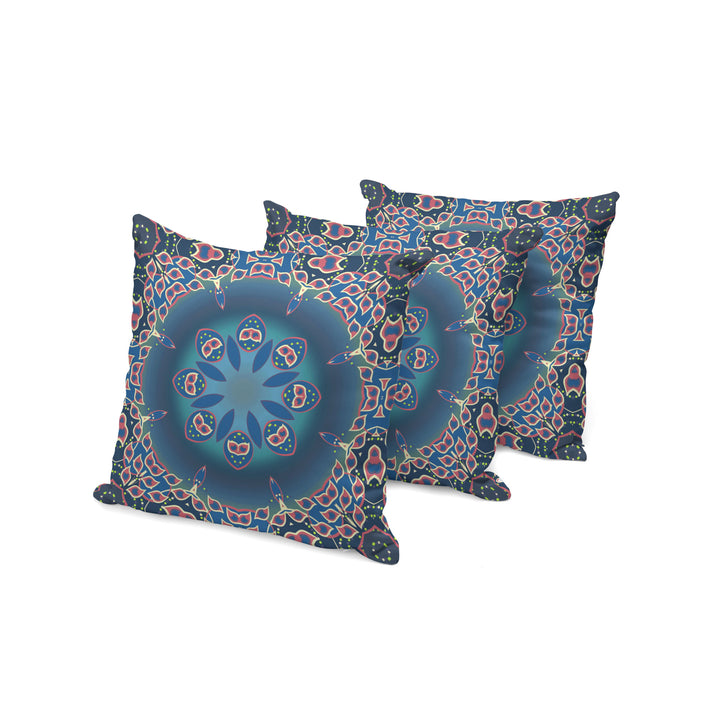 Set of Three 16" X 16" Blue and Pink Abstract Indoor Outdoor Throw