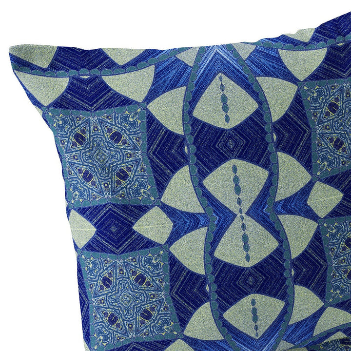 Set of Two 16" X 16" Blue and Green Blown Seam Eclectic Indoor Outdoor Throw Pillow