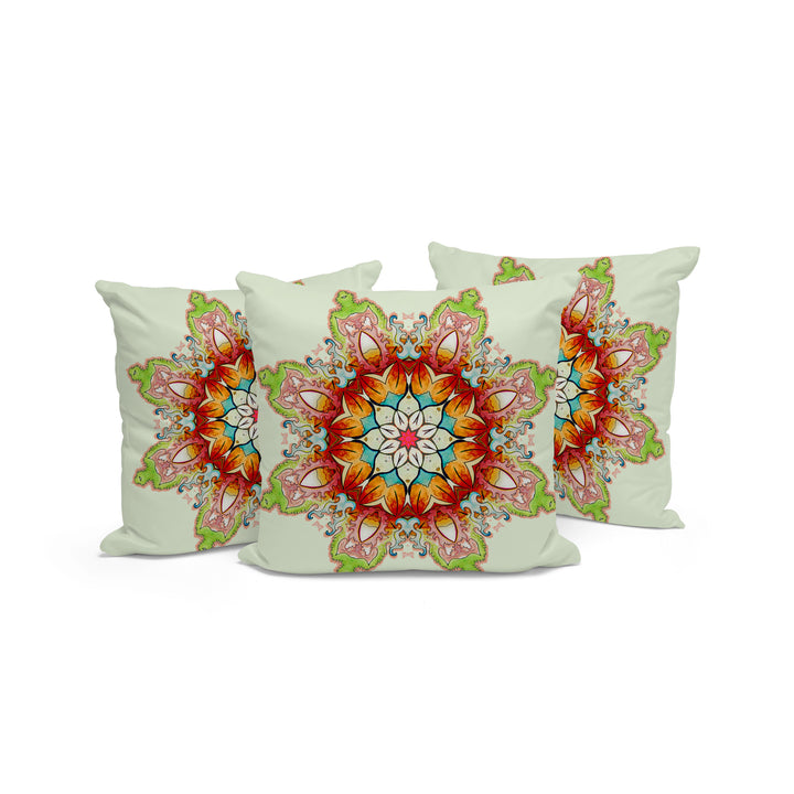 Set of Three 16" X 16" Green and Pink Abstract Indoor Outdoor Throw Pillow