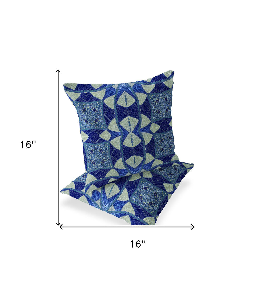 Set of Two 16" X 16" Blue and Green Blown Seam Eclectic Indoor Outdoor Throw Pillow