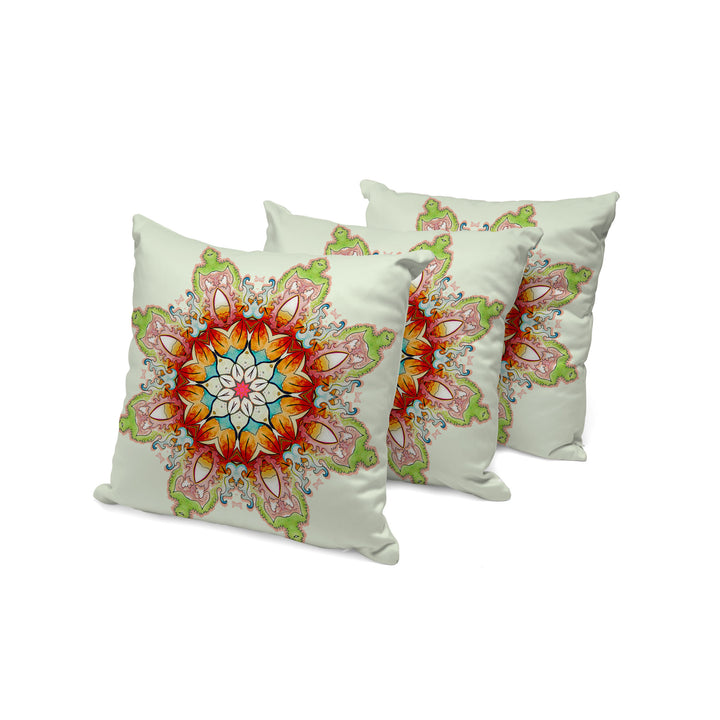 Set of Three 16" X 16" Green and Pink Abstract Indoor Outdoor Throw Pillow