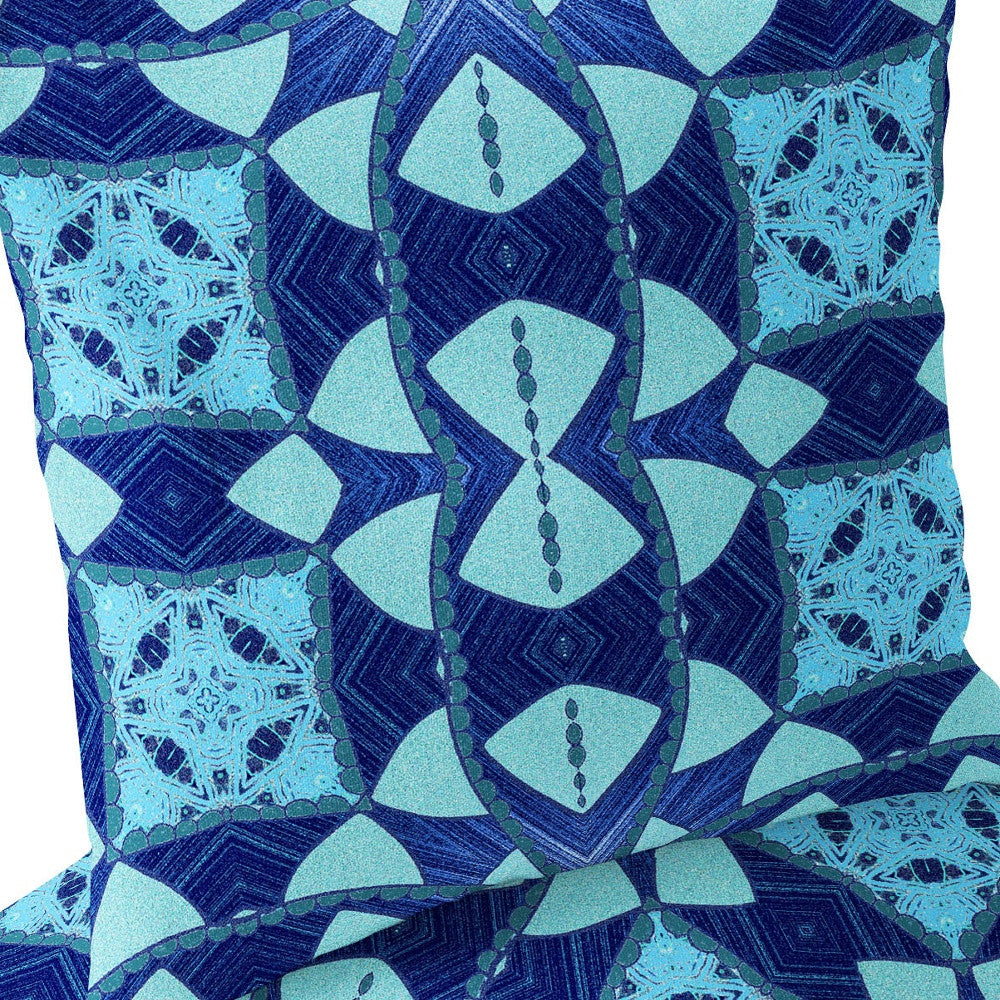 Set of Two 16" X 16" Blue and Green Blown Seam Eclectic Indoor Outdoor Throw Pillow