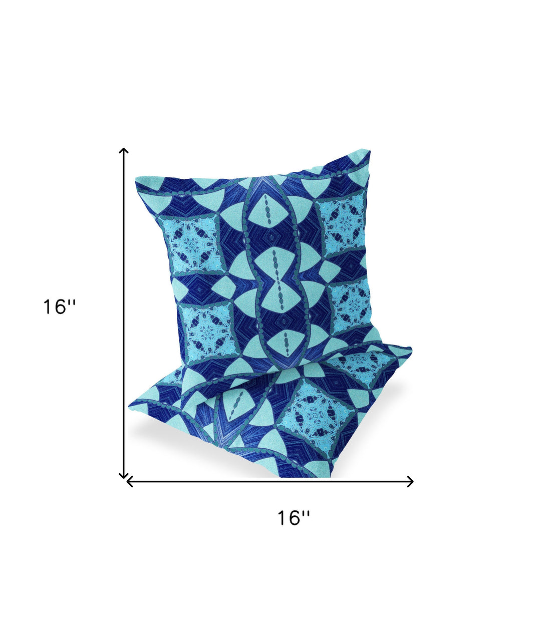 Set of Two 16" X 16" Blue and Green Blown Seam Eclectic Indoor Outdoor Throw Pillow