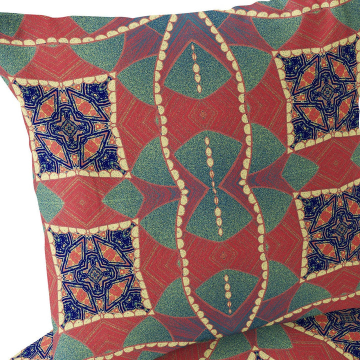 Set of Two 16" X 16" Blue and Green Blown Seam Eclectic Indoor Outdoor Throw Pillow