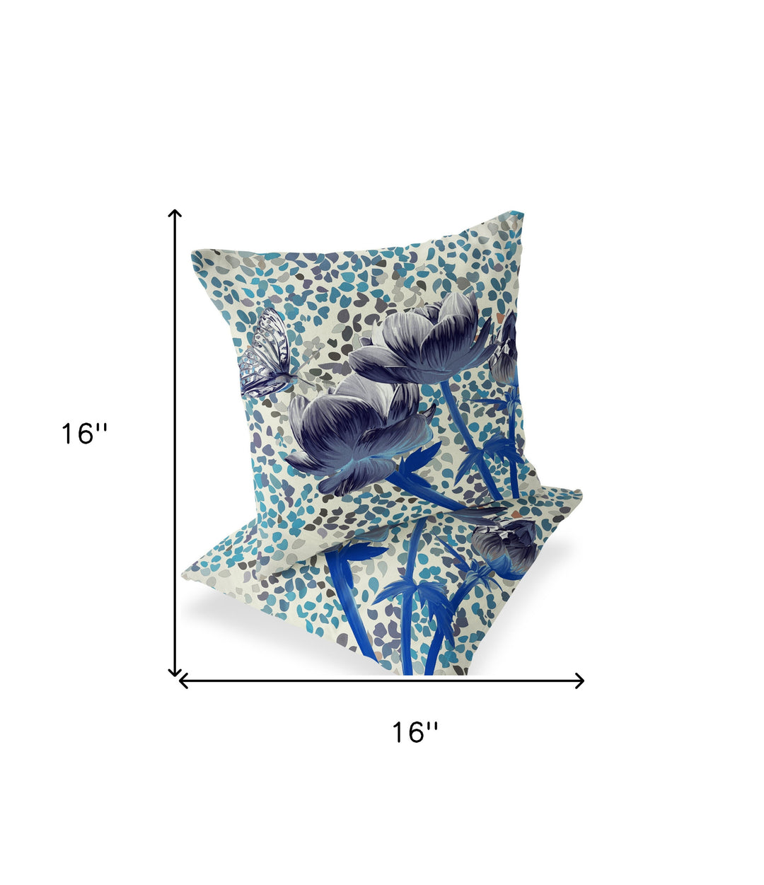 Set of Two 16" X 16" Blue and Gray Butterfly Blown Seam Floral Indoor Outdoor Throw Pillow