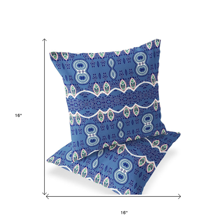 Set of Two 16" X 16" Blue Blown Seam Abstract Indoor Outdoor Throw Pillow