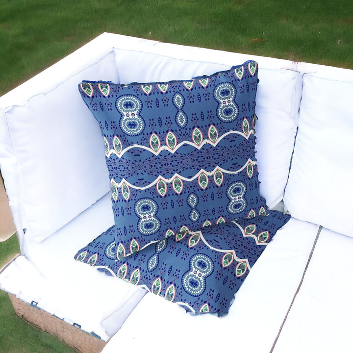 Set of Two 16" X 16" Blue Blown Seam Abstract Indoor Outdoor Throw Pillow