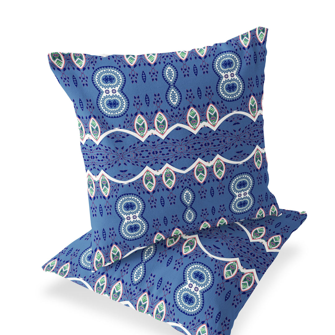 Set of Two 16" X 16" Blue Blown Seam Abstract Indoor Outdoor Throw Pillow