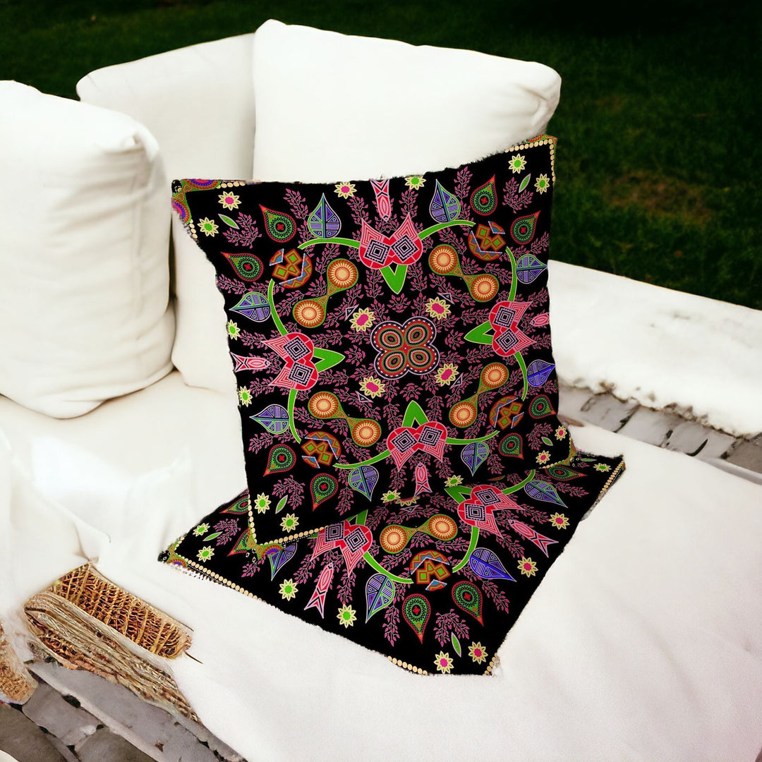 Set of Two 16" X 16" Black and Pink Blown Seam Paisley Indoor Outdoor Throw Pillows