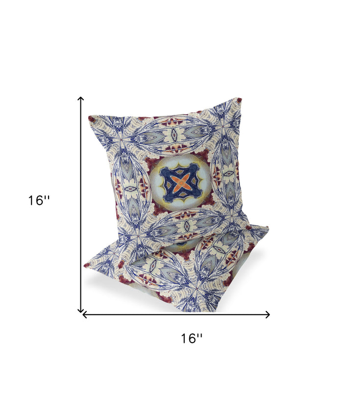 Set of Two 16" X 16" Blue and Gray Blown Seam Floral Indoor Outdoor Throw Pillow