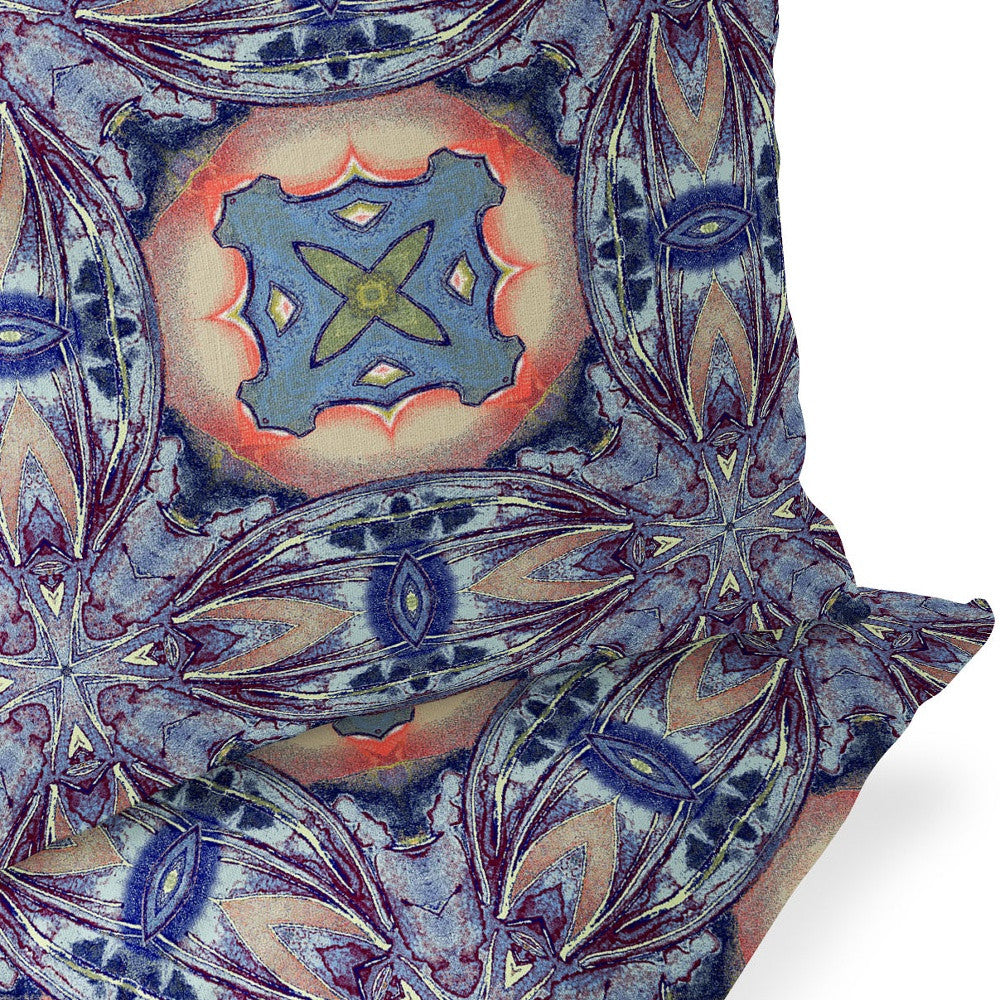 Set of Two 16" X 16" Blue and Pink Blown Seam Floral Indoor Outdoor Throw Pillow