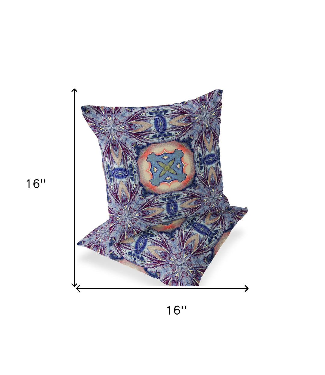 Set of Two 16" X 16" Blue and Pink Blown Seam Floral Indoor Outdoor Throw Pillow