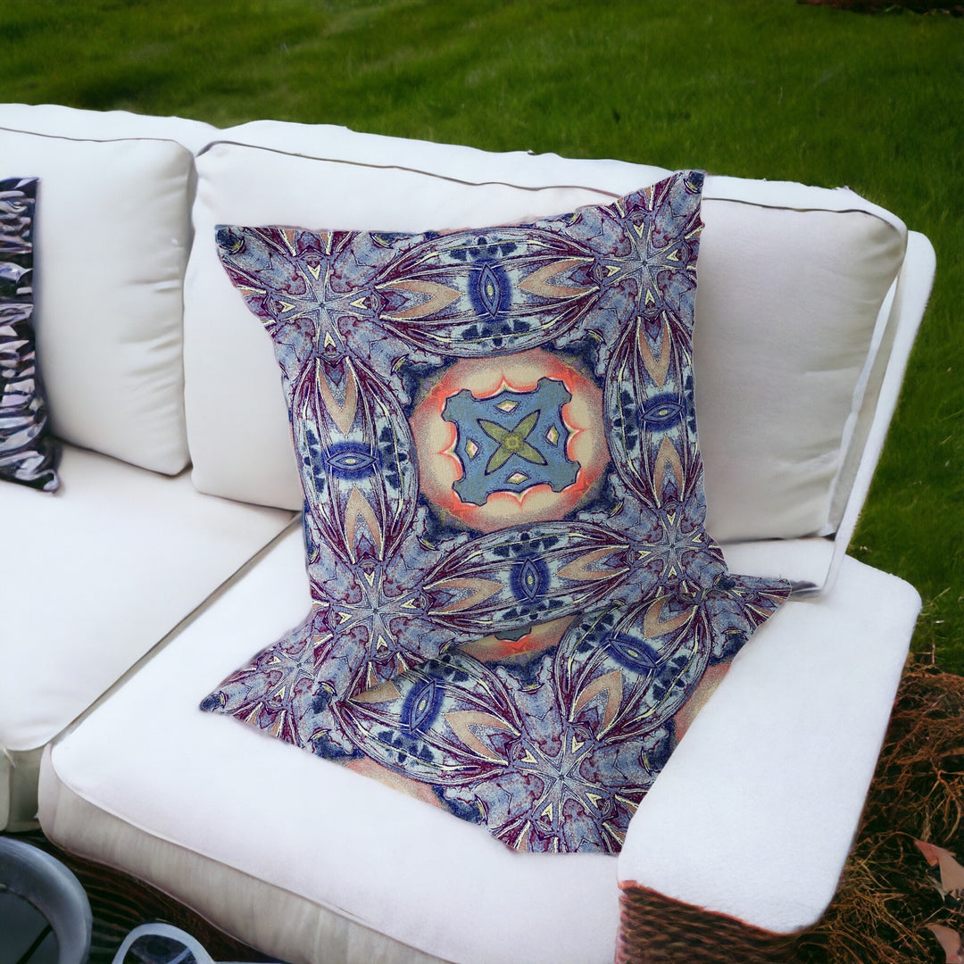 Set of Two 16" X 16" Blue and Pink Blown Seam Floral Indoor Outdoor Throw Pillow