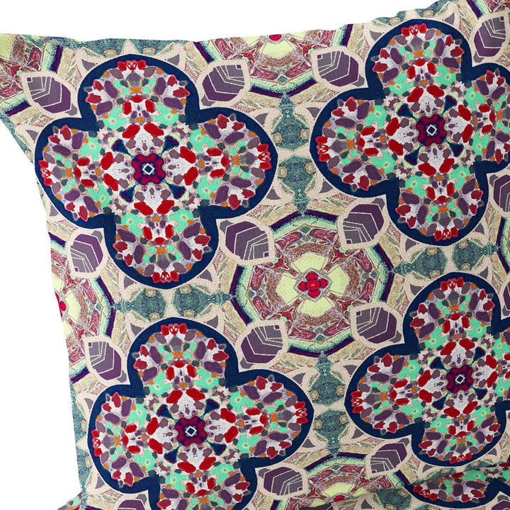 Set of Two 16" X 16" Green and Red Blown Seam Floral Indoor Outdoor Throw Pillow