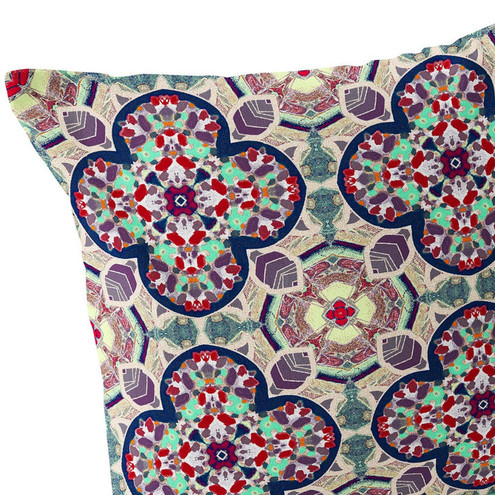 Set of Two 16" X 16" Green and Red Blown Seam Floral Indoor Outdoor Throw Pillow