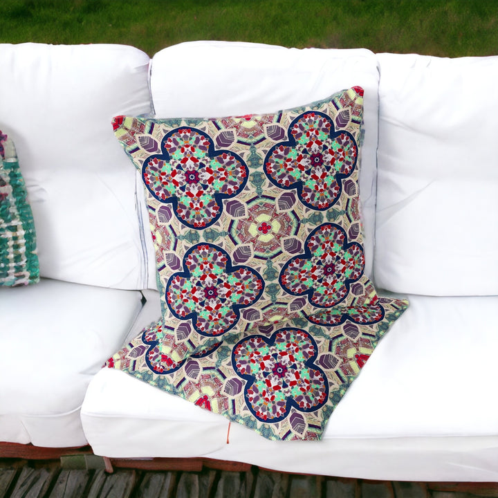 Set of Two 16" X 16" Green and Red Blown Seam Floral Indoor Outdoor Throw Pillow