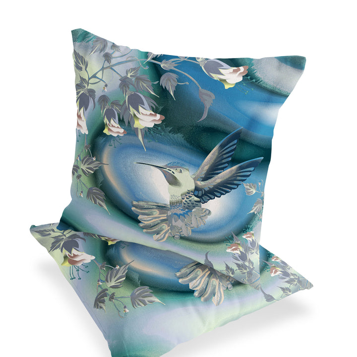 Set of Two 16" X 16" White Bird Blown Seam Indoor Outdoor Throw Pillow