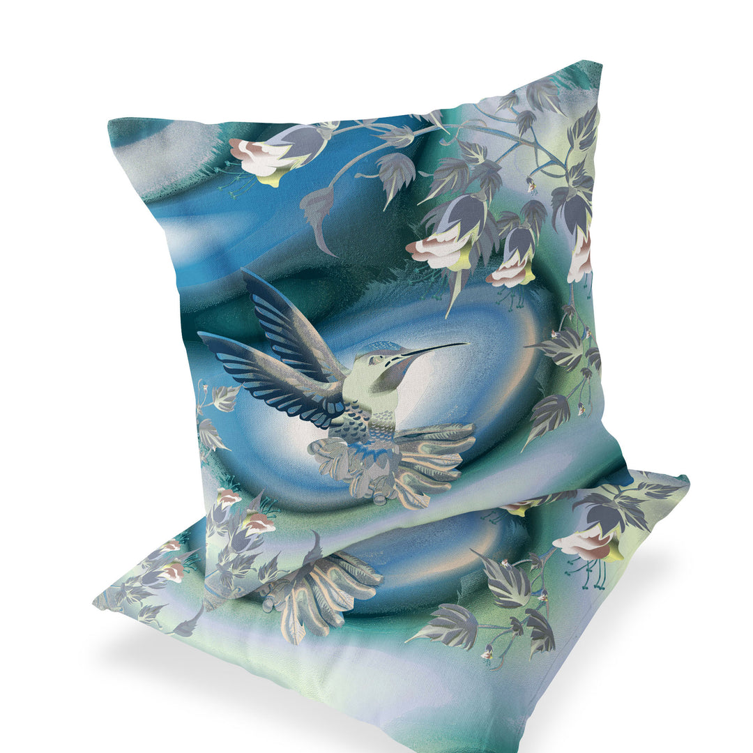 Set of Two 16" X 16" White Bird Blown Seam Indoor Outdoor Throw Pillow