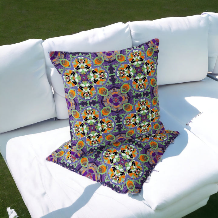 Set of Two 16" X 16" Purple and White Blown Seam Floral Indoor Outdoor Throw Pillow