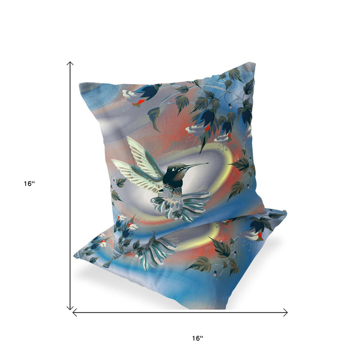 Set of Two 16" X 16" Gray Bird Blown Seam Indoor Outdoor Throw Pillow