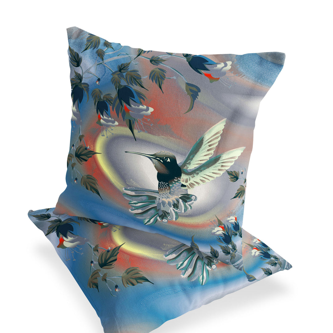 Set of Two 16" X 16" Gray Bird Blown Seam Indoor Outdoor Throw Pillow