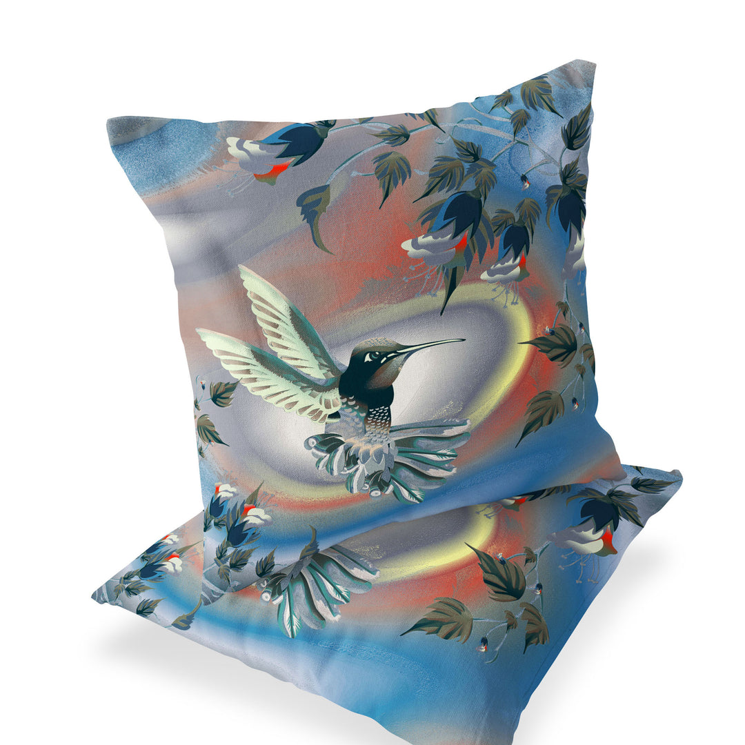 Set of Two 16" X 16" Gray Bird Blown Seam Indoor Outdoor Throw Pillow